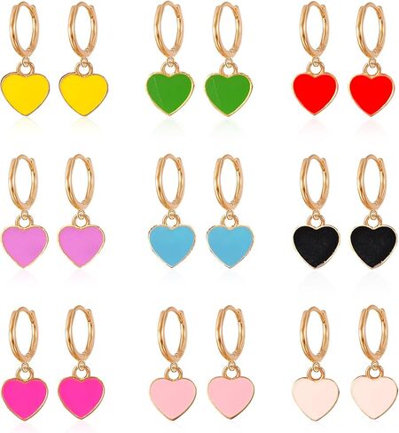 GBAHFY 9 أزواج من أقراط هوجي هوب الرائعة على شكل قلب مع متدلية للنساء والفتيات 925 من الفضة الاسترليني حلق هوجي صغير مع مجموعة سحرية متدلية in Kuwait