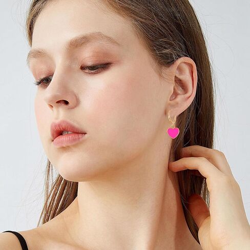 GBAHFY 9 أزواج من أقراط هوجي هوب الرائعة على شكل قلب مع متدلية للنساء والفتيات 925 من الفضة الاسترليني حلق هوجي صغير مع مجموعة سحرية متدلية in Kuwait