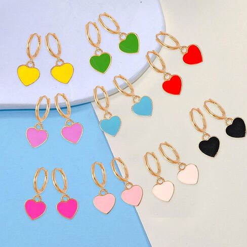 GBAHFY 9 أزواج من أقراط هوجي هوب الرائعة على شكل قلب مع متدلية للنساء والفتيات 925 من الفضة الاسترليني حلق هوجي صغير مع مجموعة سحرية متدلية in Kuwait