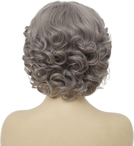 Amnenl Grey Short Curly Wig for Women Finger Wave Wigs Natural Heat Resistant Synthetic Hair for Daily Costume Party Halloween Wig in Kuwait