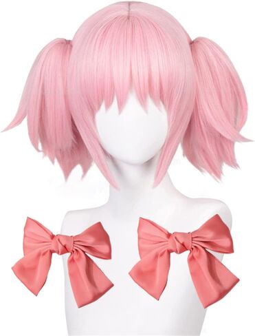 Xingwang Queen Anime Cosplay Wig with Two Bow Short Pink Ponytails Party Wigs for Women Girls (Pink) in Saudi Arabia