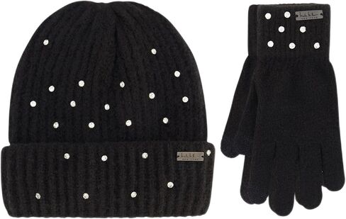 Nicole Miller womens Hat and Glove Set for Women Rhinestone Winter Beanie Hats Soft & Warm Gloves Set Beanie Hat in Kuwait