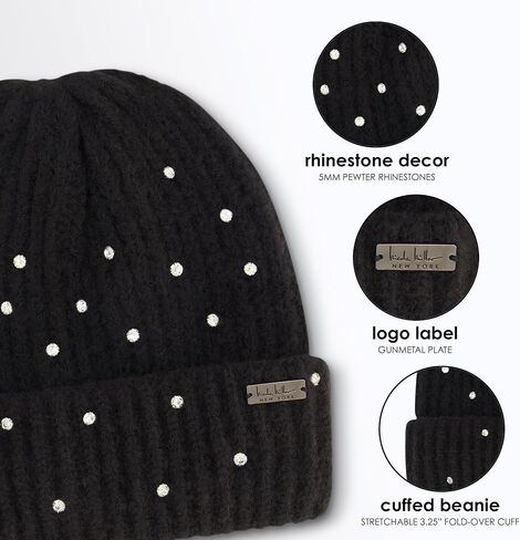 Nicole Miller womens Hat and Glove Set for Women Rhinestone Winter Beanie Hats Soft & Warm Gloves Set Beanie Hat in Kuwait
