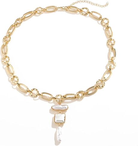 Statement Pearl and Chain Necklace Mixed Chain and Trendy Pearl Choker Organic Pears Heart Pendant Layering Necklace in Saudi Arabia