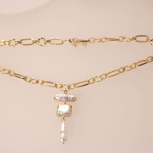 Statement Pearl and Chain Necklace Mixed Chain and Trendy Pearl Choker Organic Pears Heart Pendant Layering Necklace in Saudi Arabia