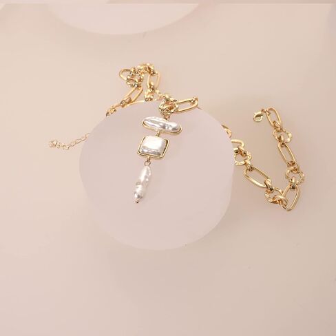Statement Pearl and Chain Necklace Mixed Chain and Trendy Pearl Choker Organic Pears Heart Pendant Layering Necklace in Saudi Arabia