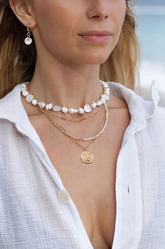 SOFYBJA Dainty 18k الذهب الطبقات بيان القلائد قلادة للنساء صغيرة لطيف قفل مفتاح قلادة شخصية مزدوجة الطبقات سلسلة القلائد للفتيات في سن المراهقة in Kuwait