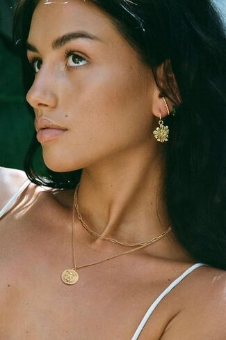 SOFYBJA Dainty 18k الذهب الطبقات بيان القلائد قلادة للنساء صغيرة لطيف قفل مفتاح قلادة شخصية مزدوجة الطبقات سلسلة القلائد للفتيات في سن المراهقة in Kuwait