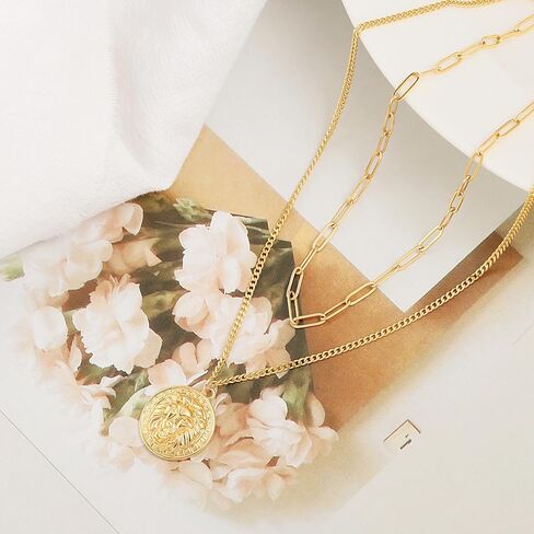 SOFYBJA Dainty 18k الذهب الطبقات بيان القلائد قلادة للنساء صغيرة لطيف قفل مفتاح قلادة شخصية مزدوجة الطبقات سلسلة القلائد للفتيات في سن المراهقة in Kuwait