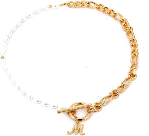 Statement Pearl and Chain Necklace Mixed Chain and Trendy Pearl Choker Organic Pears Heart Pendant Layering Necklace in Saudi Arabia
