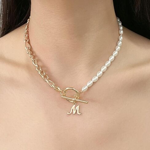 Statement Pearl and Chain Necklace Mixed Chain and Trendy Pearl Choker Organic Pears Heart Pendant Layering Necklace in Saudi Arabia
