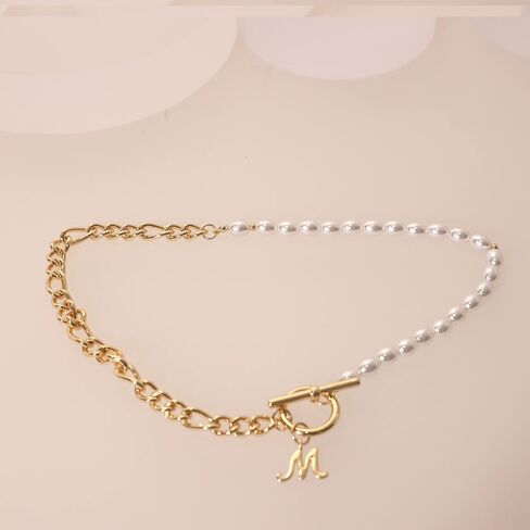 Statement Pearl and Chain Necklace Mixed Chain and Trendy Pearl Choker Organic Pears Heart Pendant Layering Necklace in Saudi Arabia