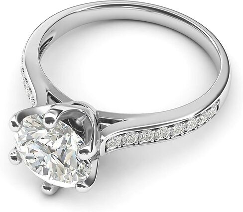 THELANDA Sterling Silver 2 Carats Classic 6-Prong Simulated Diamond or Moissante Engagement Ring Side Stones Promise Bridal Ring in Saudi Arabia