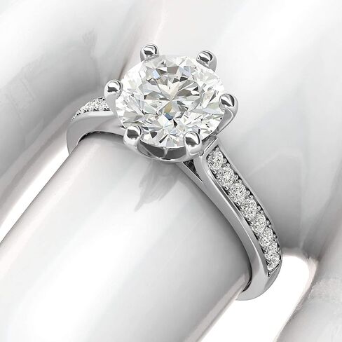 THELANDA Sterling Silver 2 Carats Classic 6-Prong Simulated Diamond or Moissante Engagement Ring Side Stones Promise Bridal Ring in Saudi Arabia