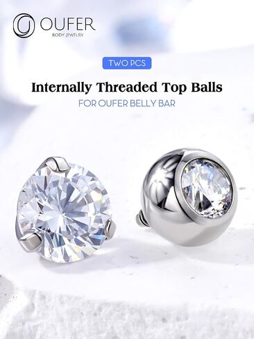 OUFER 2PCS Titanium 14G 5mm Internally Threaded Replacement Balls for Belly Button Rings, Clear CZ Gem for 1.6mm Barbells in Saudi Arabia