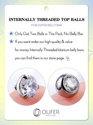 OUFER 2PCS Titanium 14G 5mm Internally Threaded Replacement Balls for Belly Button Rings, Clear CZ Gem for 1.6mm Barbells in Saudi Arabia