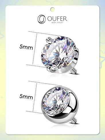 OUFER 2PCS Titanium 14G 5mm Internally Threaded Replacement Balls for Belly Button Rings, Clear CZ Gem for 1.6mm Barbells in Saudi Arabia