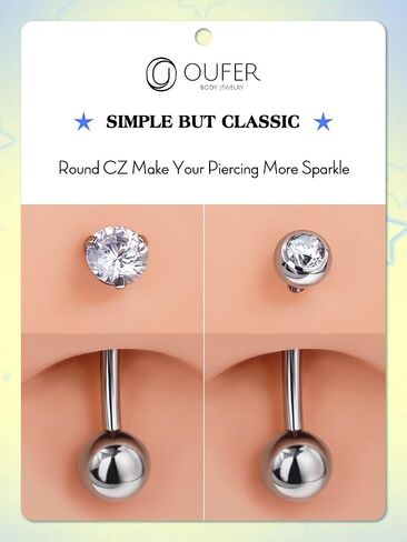 OUFER 2PCS Titanium 14G 5mm Internally Threaded Replacement Balls for Belly Button Rings, Clear CZ Gem for 1.6mm Barbells in Saudi Arabia