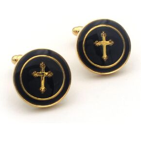 Cross Pair Round Gold Cufflinks in Kuwait