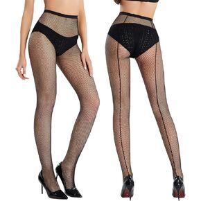 Sheer Patterned Fishnet Tights - 2 Pack Back Seam Lace Fish net Pantyhose High Waist, Hollow Mesh Stocking