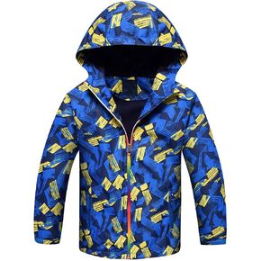 ACESTAR Boys Girls Waterproof Rain Jacket Hooded Fleece Lined Light Windbreaker Outdoor Raincoats for Kids in Kuwait