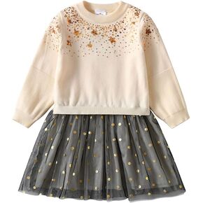 VIKITA Girls Knitted Dress Long Sleeve Sweater Tutu Tulle Party Dresses Toddler Kids Birthday Outfit in Saudi Arabia