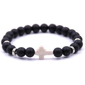 ZHEPIN Fashion Alloy Cross 8MM Beads Bracelet Bangle for Boy Girl prayer Bracelets,7.5 Inches in Saudi Arabia