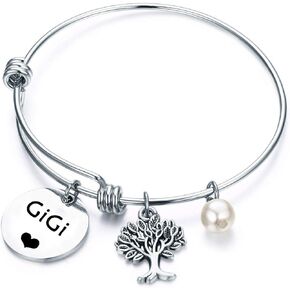 TGBJE Gigi Bracelet Hand Stamped Wire Bangle Great Grandma Gift With Family Tree