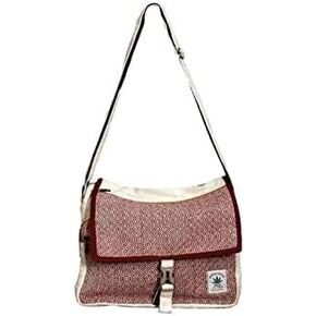 VIBRANIC Himalayan HEMP Cross-Body Messenger Bag - THC Free - Over-the-Shoulder Sling Bag - Red Diamond Pattern - Unisex - All Natural Handmade - Multi-Pocket - Made In Nepal in Saudi Arabia
