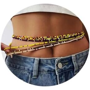 Waist Beads 9Pcs African Layered Ajustable Belly Chain Belly Beads WaistBeach Body chain Waist Jewelry for Women (B) in Kuwait