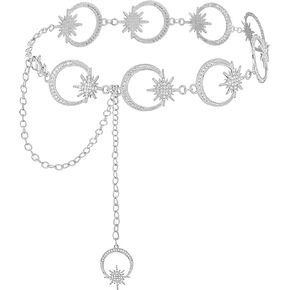 Navoky القمر ستار أحزمة سلسلة الخصر للنساء أحزمة سلسلة حجر الراين لفستان الجينز العقلية ستار سلسلة حزام قابل للتعديل السيدات الجسم سلسلة مجوهرات الملحقات in Kuwait