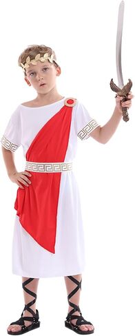 زي Funivals Toga للأولاد والبنات، فستان الهالوين الكلاسيكي للإله الروماني، ملابس يونانية قديمة للأطفال in Kuwait