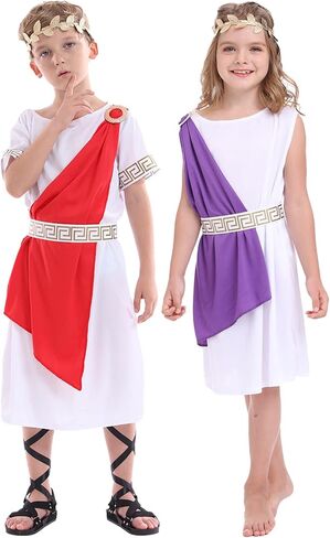 زي Funivals Toga للأولاد والبنات، فستان الهالوين الكلاسيكي للإله الروماني، ملابس يونانية قديمة للأطفال in Kuwait