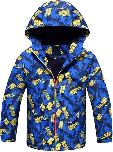 ACESTAR Boys Girls Waterproof Rain Jacket Hooded Fleece Lined Light Windbreaker Outdoor Raincoats for Kids in Kuwait