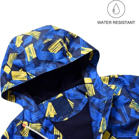 ACESTAR Boys Girls Waterproof Rain Jacket Hooded Fleece Lined Light Windbreaker Outdoor Raincoats for Kids in Kuwait