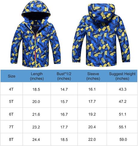 ACESTAR Boys Girls Waterproof Rain Jacket Hooded Fleece Lined Light Windbreaker Outdoor Raincoats for Kids in Kuwait
