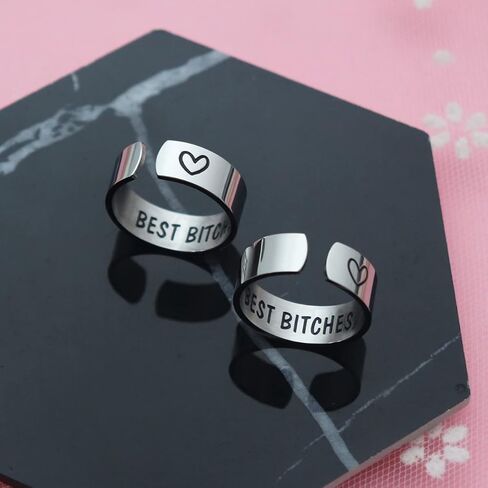 مجموعة خواتم Eilygen Best Bitches من الفولاذ المقاوم للصدأ قابلة للتعديل، مجوهرات الصداقة هدية للأخوات BFF Bestie in Saudi Arabia
