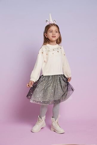 VIKITA Girls Knitted Dress Long Sleeve Sweater Tutu Tulle Party Dresses Toddler Kids Birthday Outfit in Saudi Arabia