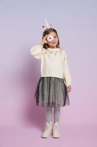 VIKITA Girls Knitted Dress Long Sleeve Sweater Tutu Tulle Party Dresses Toddler Kids Birthday Outfit in Saudi Arabia