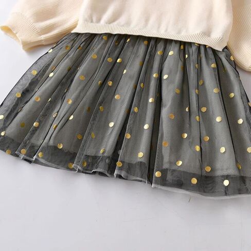VIKITA Girls Knitted Dress Long Sleeve Sweater Tutu Tulle Party Dresses Toddler Kids Birthday Outfit in Saudi Arabia