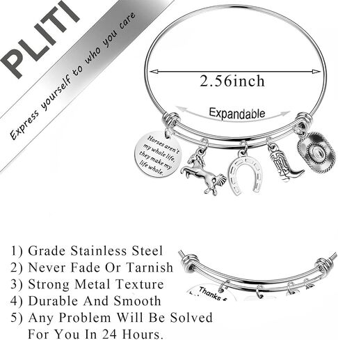 PLITI Horse Charm Bracelet Cowgirl Jewelry Horse Lover Equestrian Gift Horses Aren't My Whole Life They Make My Life Whole Horseshoe Charm Bangle in Saudi Arabia