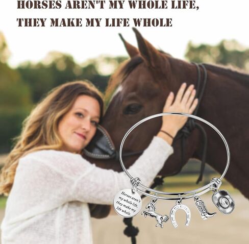 PLITI Horse Charm Bracelet Cowgirl Jewelry Horse Lover Equestrian Gift Horses Aren't My Whole Life They Make My Life Whole Horseshoe Charm Bangle in Saudi Arabia