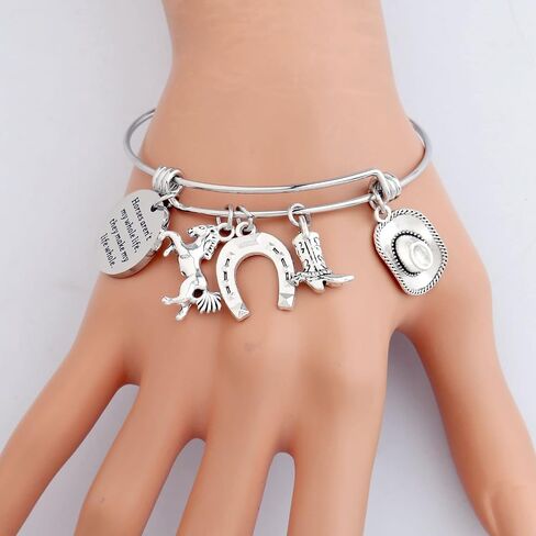 PLITI Horse Charm Bracelet Cowgirl Jewelry Horse Lover Equestrian Gift Horses Aren't My Whole Life They Make My Life Whole Horseshoe Charm Bangle in Saudi Arabia