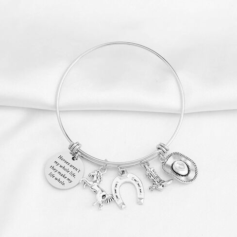 PLITI Horse Charm Bracelet Cowgirl Jewelry Horse Lover Equestrian Gift Horses Aren't My Whole Life They Make My Life Whole Horseshoe Charm Bangle in Saudi Arabia