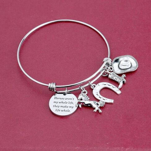 PLITI Horse Charm Bracelet Cowgirl Jewelry Horse Lover Equestrian Gift Horses Aren't My Whole Life They Make My Life Whole Horseshoe Charm Bangle in Saudi Arabia