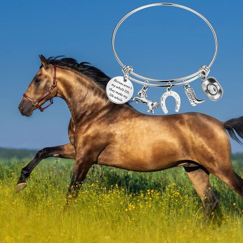 PLITI Horse Charm Bracelet Cowgirl Jewelry Horse Lover Equestrian Gift Horses Aren't My Whole Life They Make My Life Whole Horseshoe Charm Bangle in Saudi Arabia
