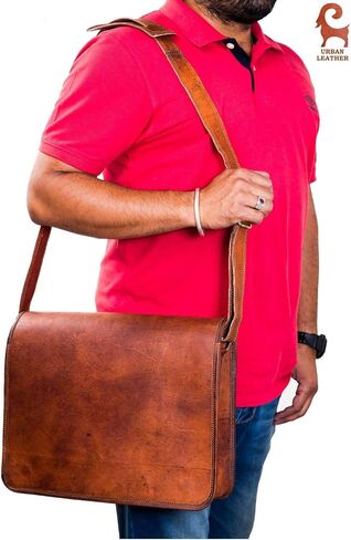 حقيبة كمبيوتر محمول على الكتف من URBAN LEATHER - حقيبة يد مصنوعة يدويًا باللون البني العتيق للرجال in Kuwait