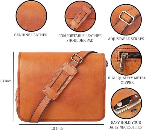 حقيبة كمبيوتر محمول على الكتف من URBAN LEATHER - حقيبة يد مصنوعة يدويًا باللون البني العتيق للرجال in Kuwait