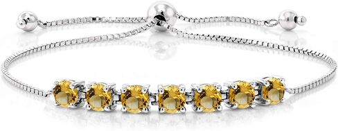 Gem Stone King 925 Sterling Silver Yellow Citrine Adjustable Women Tennis Bracelet For Women (2.24 Cttw, Round 4.5MM, Gemstone Birthstone, Adjustable up to 9 Inches) in Saudi Arabia