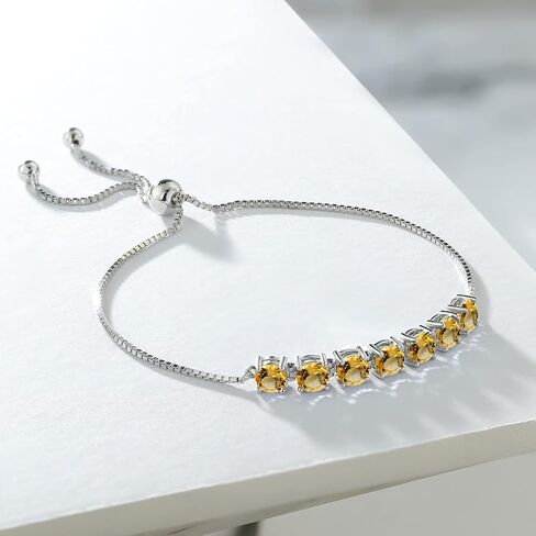 Gem Stone King 925 Sterling Silver Yellow Citrine Adjustable Women Tennis Bracelet For Women (2.24 Cttw, Round 4.5MM, Gemstone Birthstone, Adjustable up to 9 Inches) in Saudi Arabia